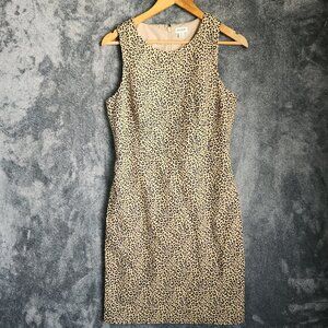 J Crew Womens Sheath Dress Beige Brown Leopard Sleeveless Size 6 Cotton Blend